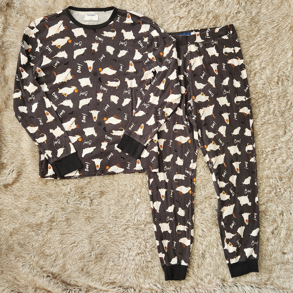 Old Navy Halloween Print Coordinating Set Black With Ghost Print Women's Medium